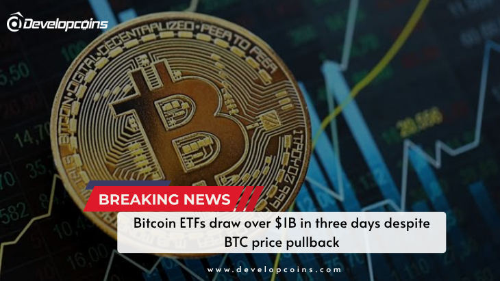 Bitcoin ETFs draw over $1B in three days despite BTC price pullback
